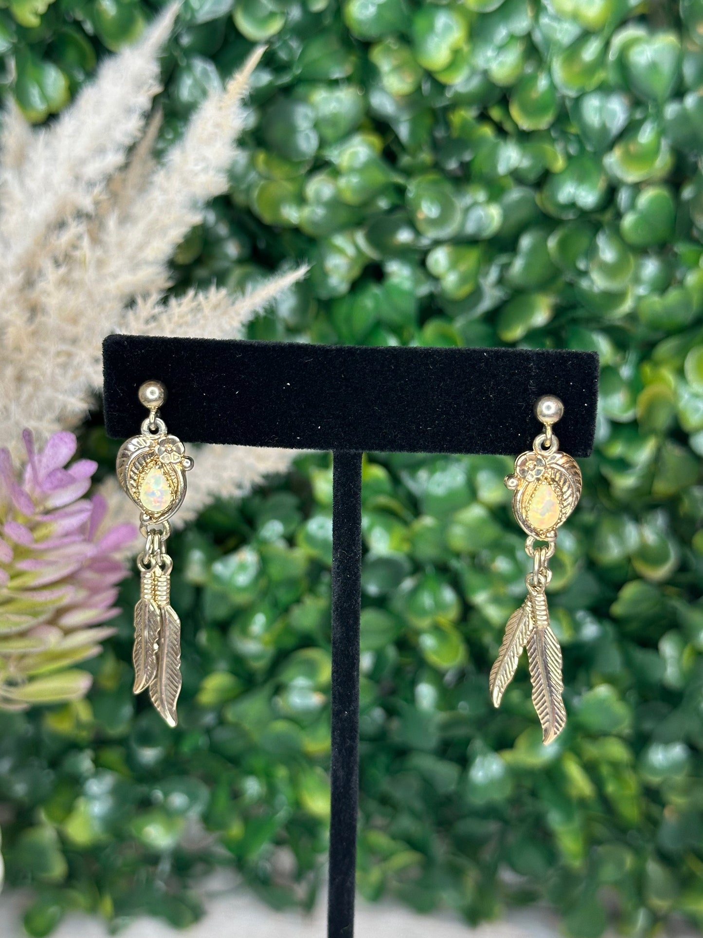 Gold Tone Opal Earrings